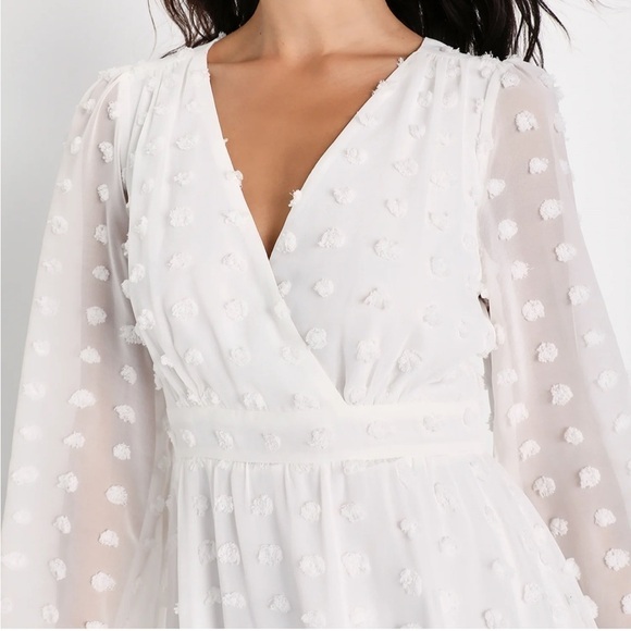 Lulus Always on Repeat White Clip Dot Long Sleeve Mini Dress size Small NWOT - Picture 5 of 12